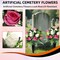 2 Sets Artificial Cemetery Flowers for Grave,Realistic Grave Flowers for Cemetery,Silk Rose with Vase for Headstone Tombstone Decoration Easy fit (Pink White)